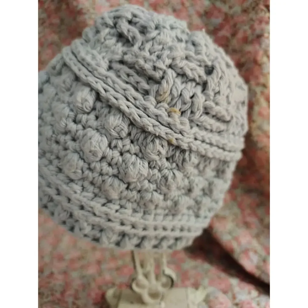 Knitted Infant Baby Gray Beanie Hat, Homemade Amish